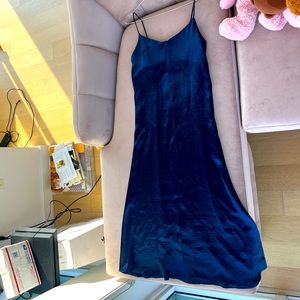 Satin royal blue glow spaghetti strap maxi dress